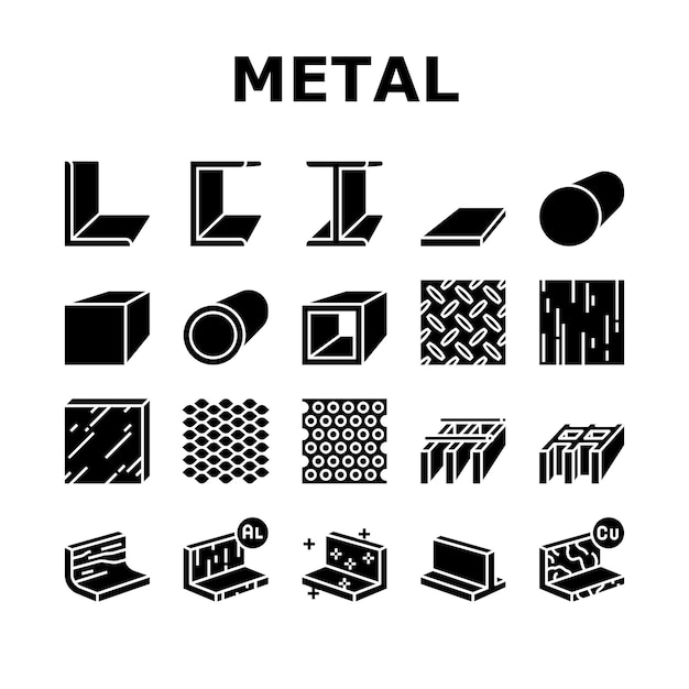 Metal material construction beam icons set vector