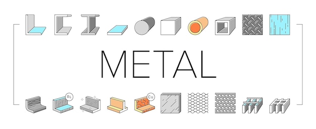 Векторные иконки строительных балок из металлического материала
