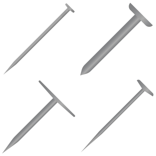 Chiodo di metallo su sfondo bianco chiodi in acciaio di grandi dimensioni illustrazione vettoriale