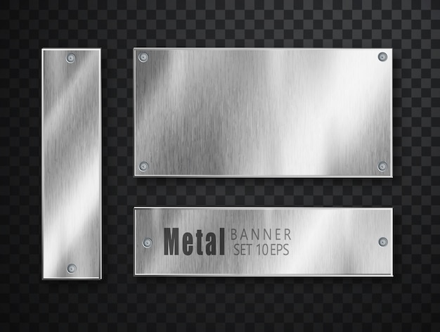 Metal plates set realistic. Vector Metal brushed plates. Realistic 3D design. Stainless steel