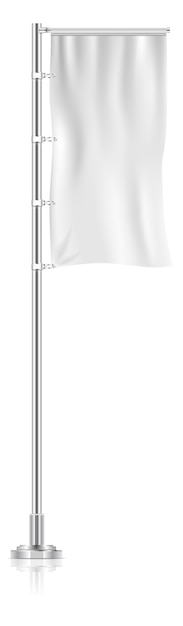 Vector metal pole with realistic wrinkled cloth white blank banner isolated on white background