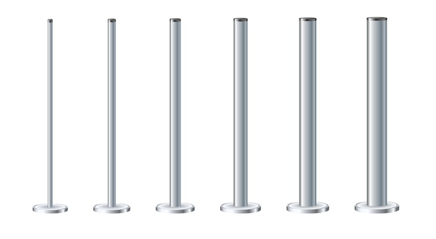 Vector metal poles with different diameters metal columns steel pipes template design for urban advertising