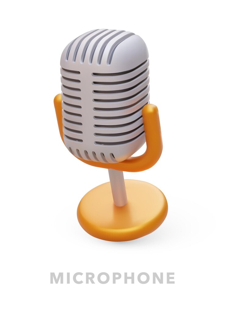 Vector metal retro microphone on white background realistic equipment for singers radio presenters