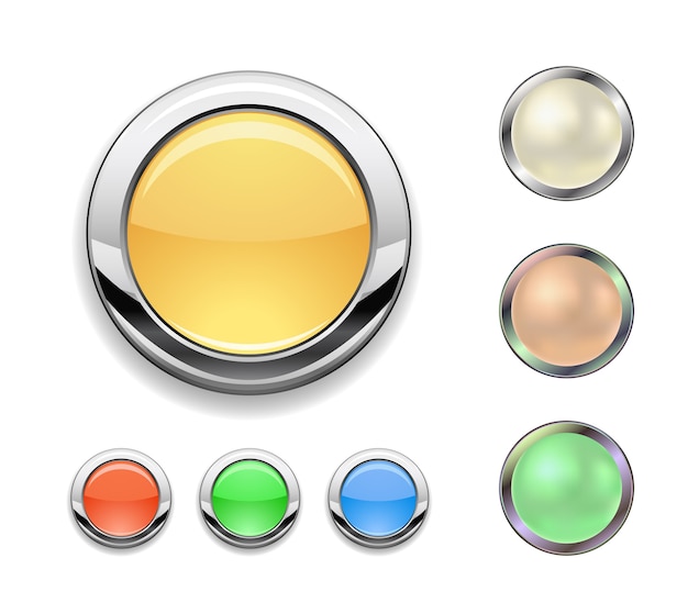 Metal round button icon set