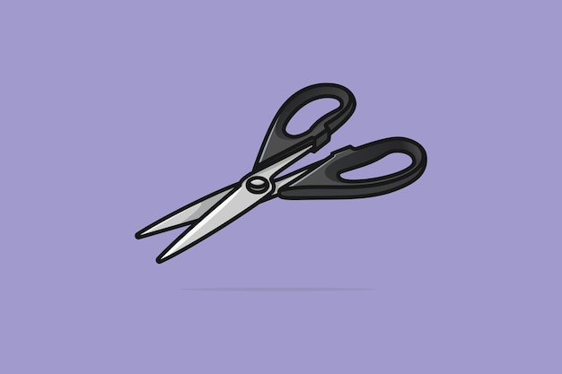 Metal Scissors with grey plastic handles vector illustration.