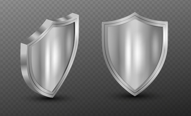 Metal shield with frame realistic vector illustration collection of military armor in front side
