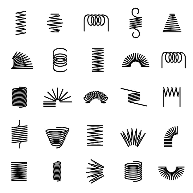 금속 스프링. 꼬인 나선형, 유연한 코일 와이어 서스펜션 검은 스프링 라인 아이콘