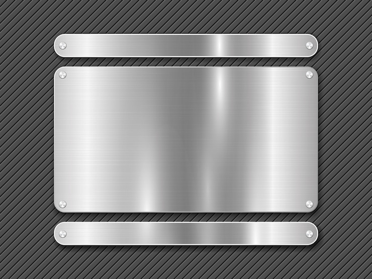 Vector metal striped line background and polished steel plate fastened with screws