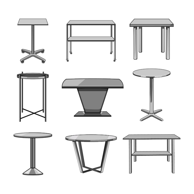 Vector metal table set cartoon vector illustration