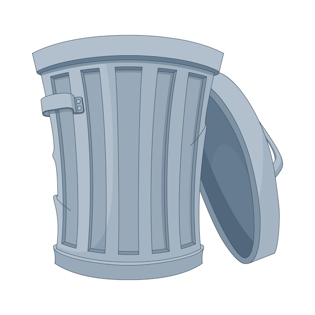 Vector metal trash can with lid cartoon vector illustration