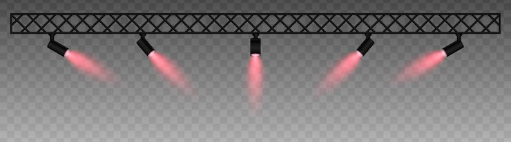 Vector metal truss with adjustable spotlights emitting soft red beams searchlight projector industrialstyle setup with focused lighting stage light exhibitions modern interior
