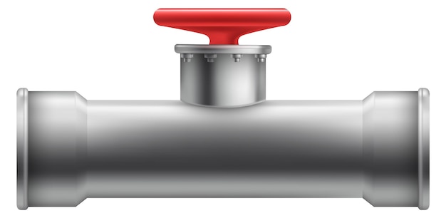 Metal tube with red valve water pipe mockup