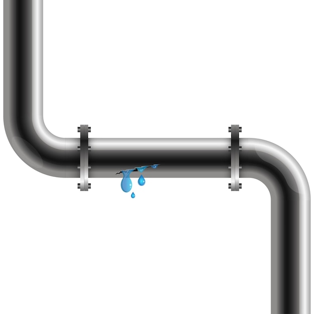 Vector metal water pipe with a leak design for plumbing repair