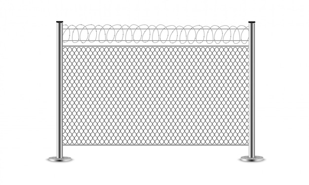 Metal wire fence. steel gates. mesh, barbed wire.