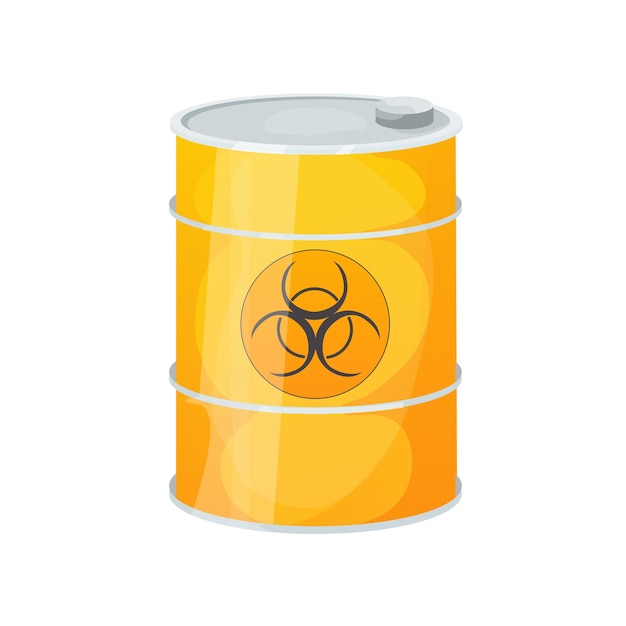 Metal yellow barrel toxic, dangerous sign in cartoon style isolated on white