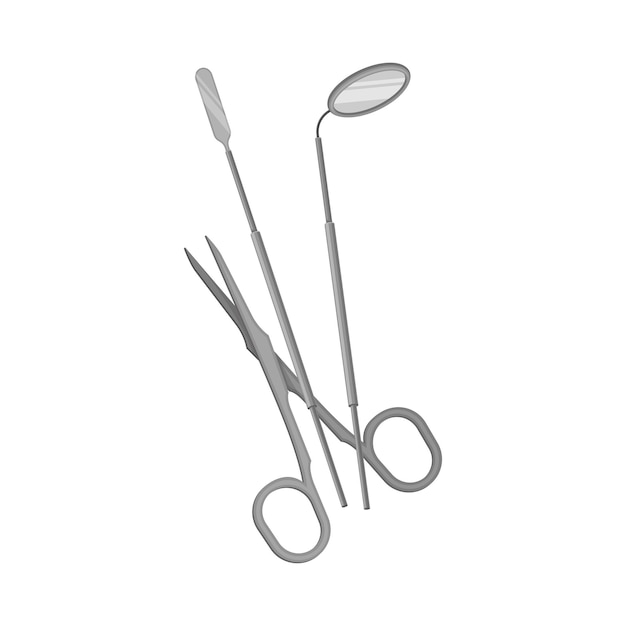 Metalen stomatologische gereedschappen met mondspiegel en schaar