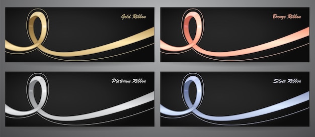 Vector metalic ribbon in black banner gold platinum silver bronze vector illustration