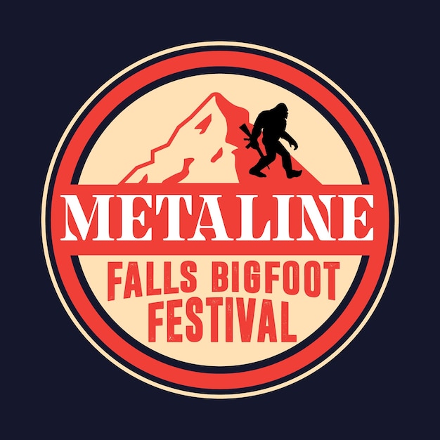 Metaline valt Bigfoot Festival T-Shirt Design. grootvoet vector.