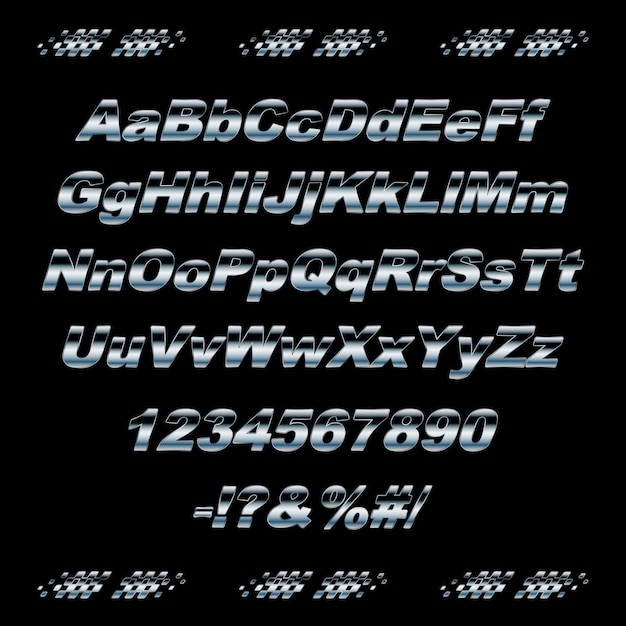 Буквы и цифры алфавита металлического градиента