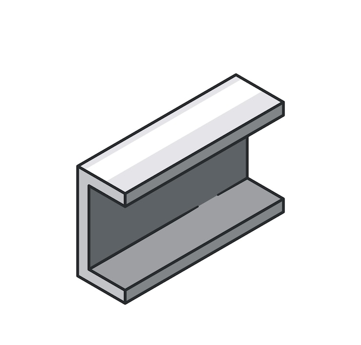 Vector metallic beam or girder with flange on the top and bottom in minimalist gray palette industrial item