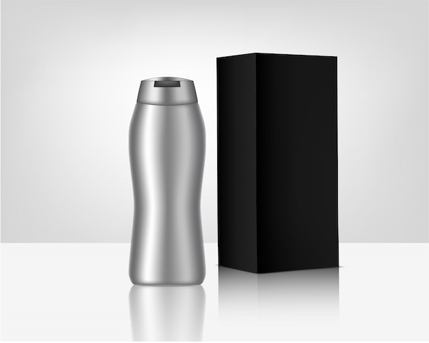 Vector metallic bottle mock up with packaging