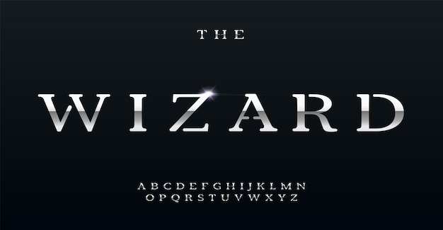 ベクトル メタリック・クロム・アルファベット 優雅で磨かれたセリフ文字 鮮やかな鋼製フォント ベクトルタイプセット