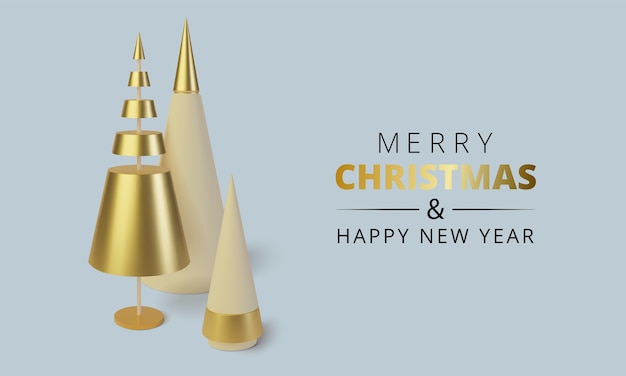 Metallic gold Christmas trees isolated on gray