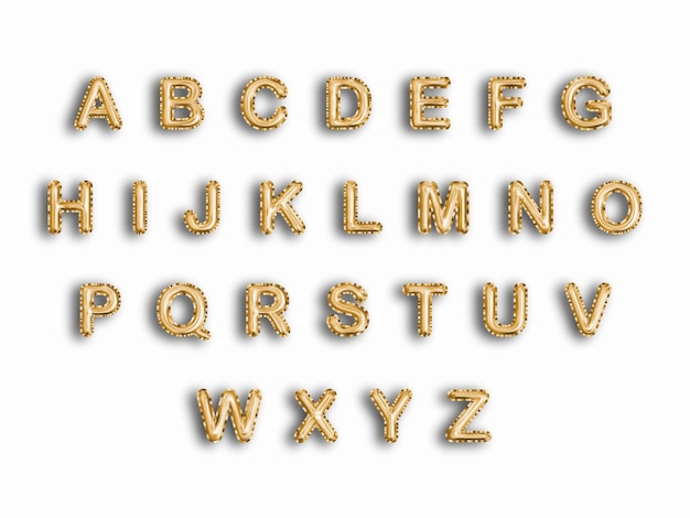 Metallic Gold Text Balloons golden letter alphabet vector illustration