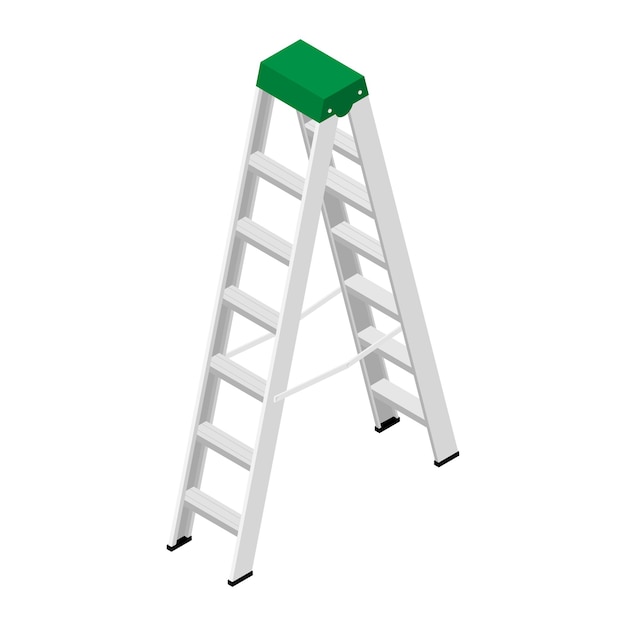 Metallic household steps isolated aluminum ladder vector ladder construction stepladder