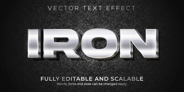 Vector metallic iron text effect, editable shiny and elegant text style