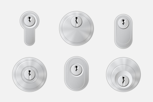 metallic lockers isolated with key holes template realistic key holes mechanisms for padlocks