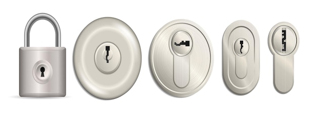 metallic lockers isolated with key holes template realistic keyholes mechanisms for padlocks isolate