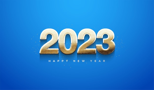 Metallic number 2023 on a luxurious bright blue background