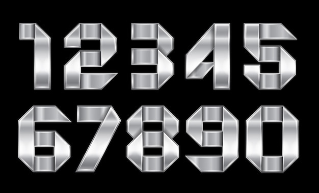 輝くクロムリボンから折り畳まれた金属の数字