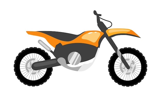 Металлический оранжевый мотоцикл полуплоский цветной векторный объект