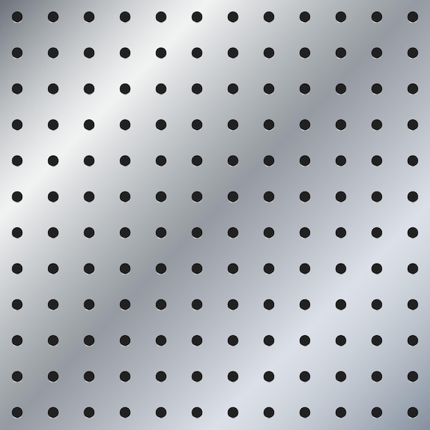 Vector metallic peg board perforated texture background material with round holes pattern board