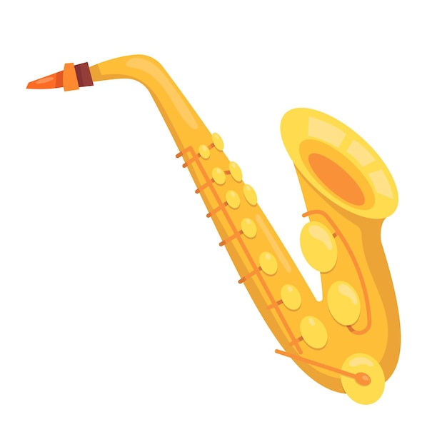 Metallic pipe saxophone music tube Wind classic metallic musical instrument concert instrument for ethnic and concert performance Festive accessory Vector illustration isolated