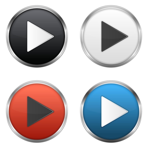 Металлические кнопки воспроизведения задают векторную иллюстрацию eps10
