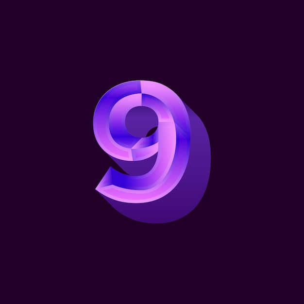 Metallic purple 9 number logo gradient design illustration