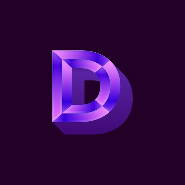 Metallic purple d letter logo gradient design illustration