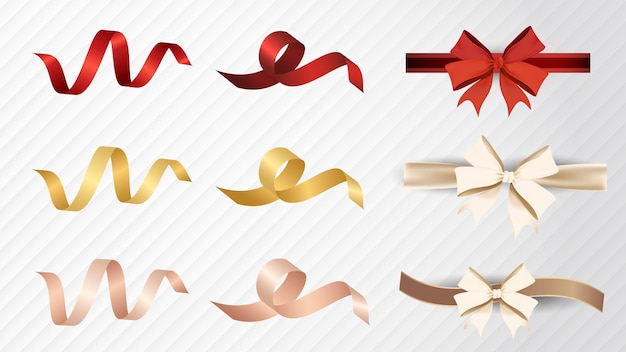 Metallic ribbon and bow element set vector