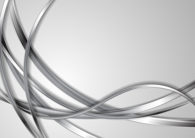 Vector metallic silver abstract waves on grey background