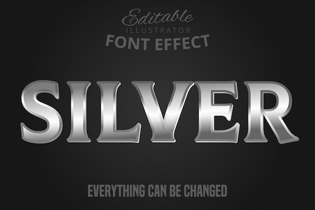 Metallic silver text effect, shiny silver alphabet style