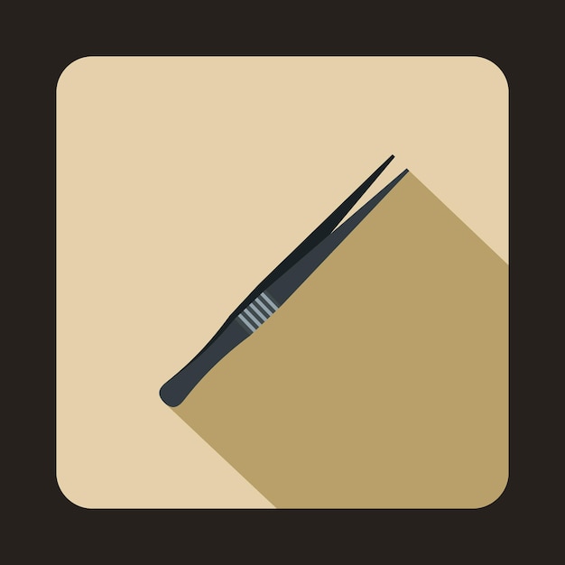 Vector metallic tweezers icon in flat style on a beige background