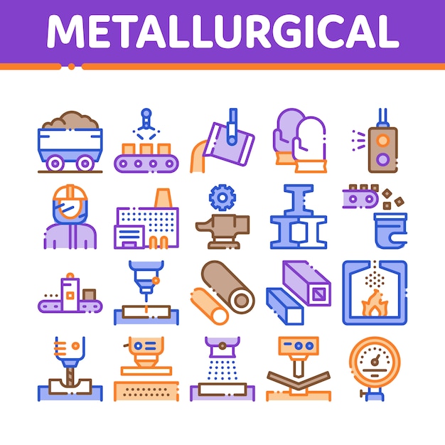 Set di icone elementi raccolta metallurgica