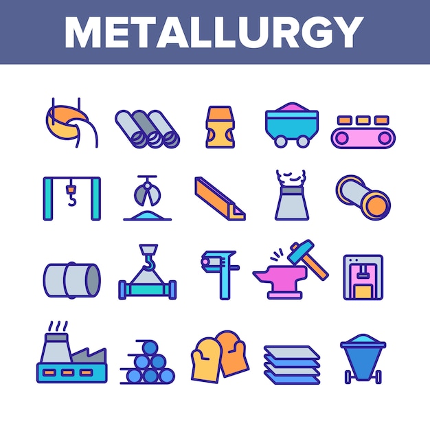 Metallurgy elements icons set