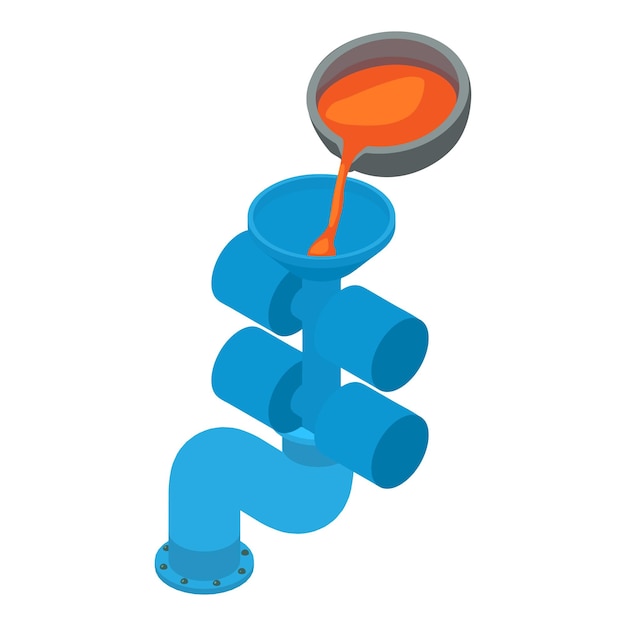 Vettore vettore isometrico dell'icona dell'attrezzatura metallurgica tubo di collegamento per colata di investimento metallurgia per l'industria dell'acciaio e del ferro