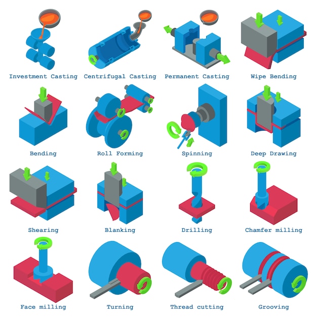 Metalwork icons set. isometric illustration of 16 metalwork vector icons for web