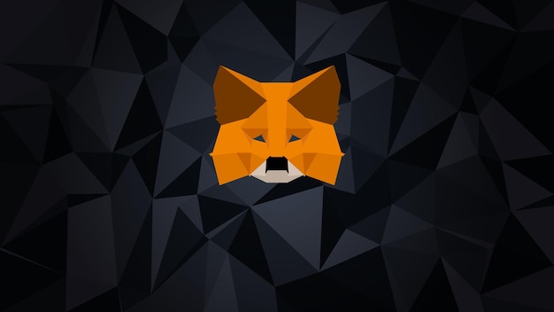 MetaMask logo sign on polygonal dark background Crypto wallet for Defi Web3 Dapps and NFTs