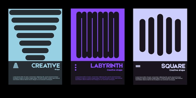 Metamodern aesthetics of Swiss design poster layout.Graphic templates with abstract geometric shapes